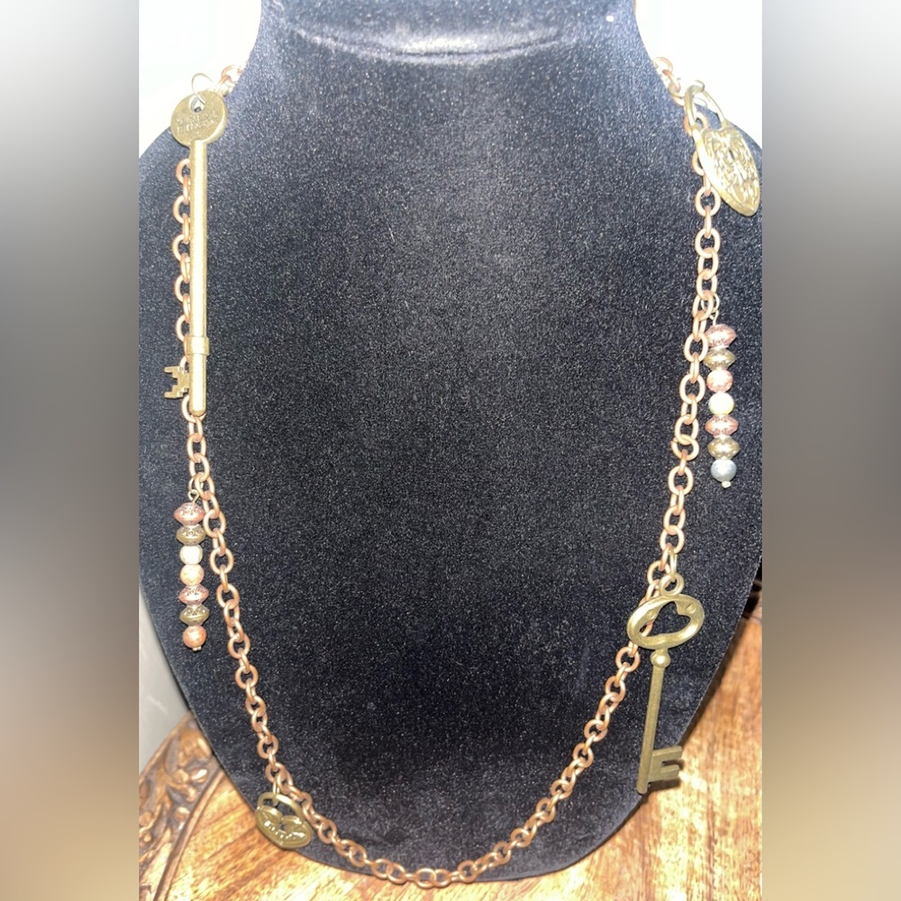 NWT Handmade Boutique Brass/Copper Key Charm Necklace
